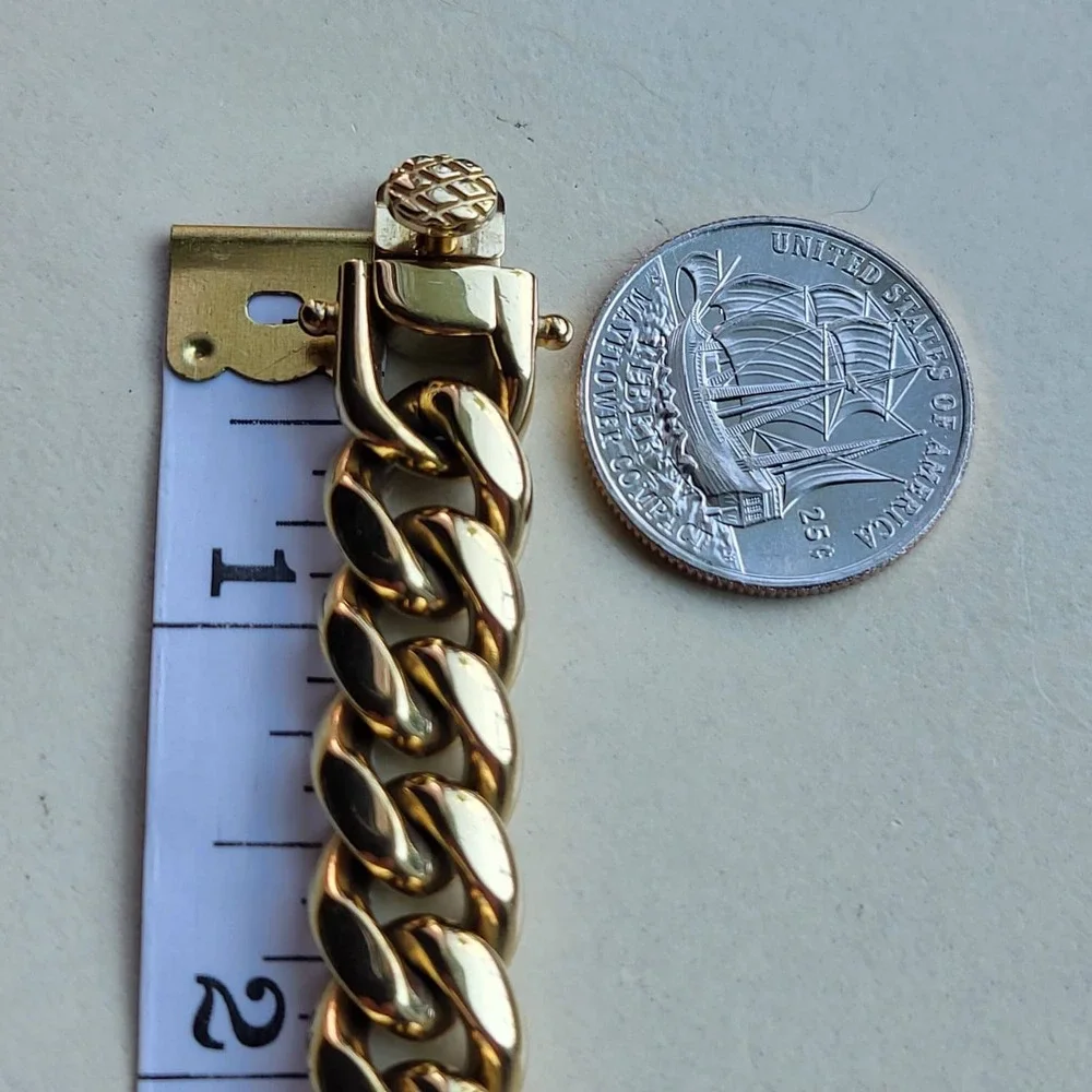 14K Gold Plated Stainless Steel Cuban Link Bracelet 8in Gold 12mm Thick